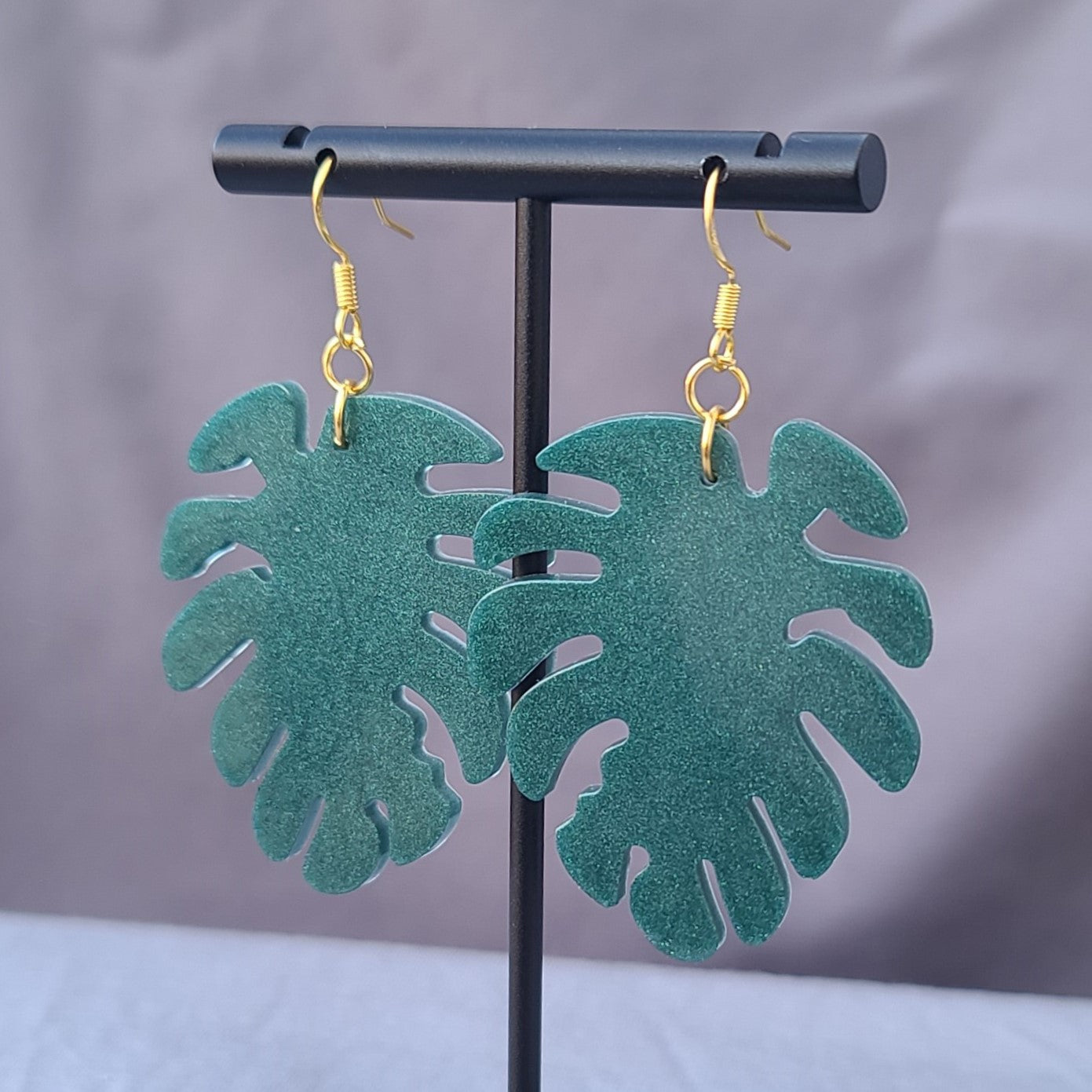Green Monstera Leaf Dangle Earrings