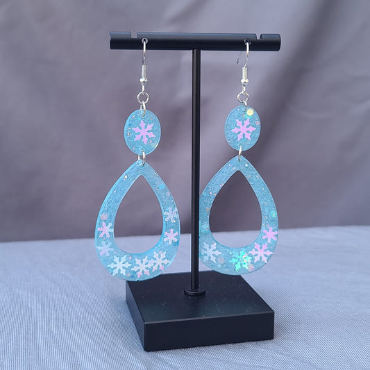 Light Blue Snow Flake Teardrop Dangle Earrings