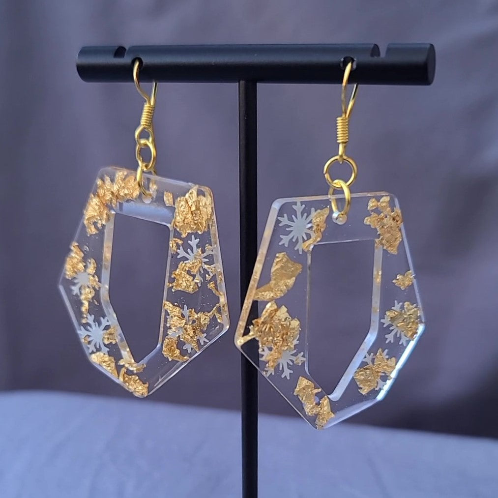 Snow Flakes & Gold Flakes Dangle Earrings