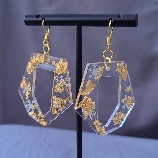 Snow Flakes & Gold Flakes Dangle Earrings