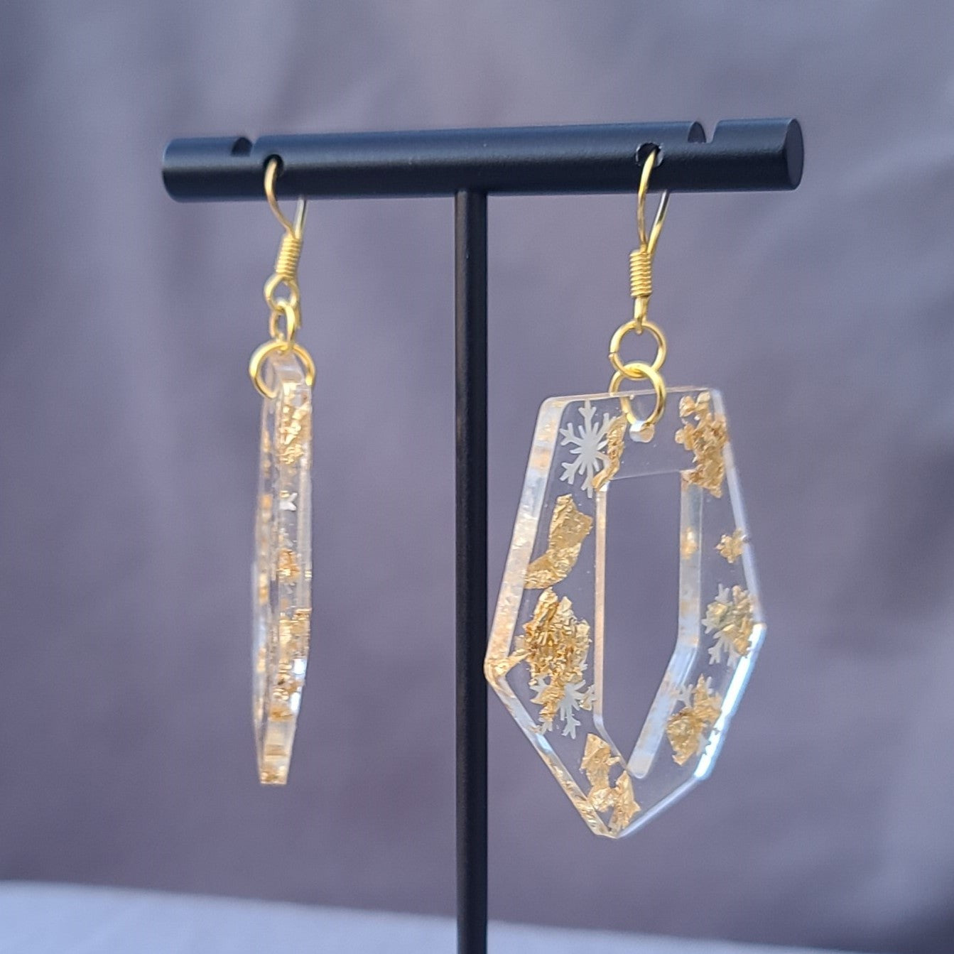 Snow Flakes & Gold Flakes Dangle Earrings