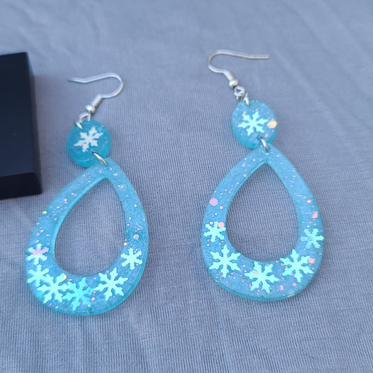 Light Blue Snow Flake Teardrop Dangle Earrings