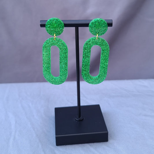 Green & Silver Glitter Dangle Earrings