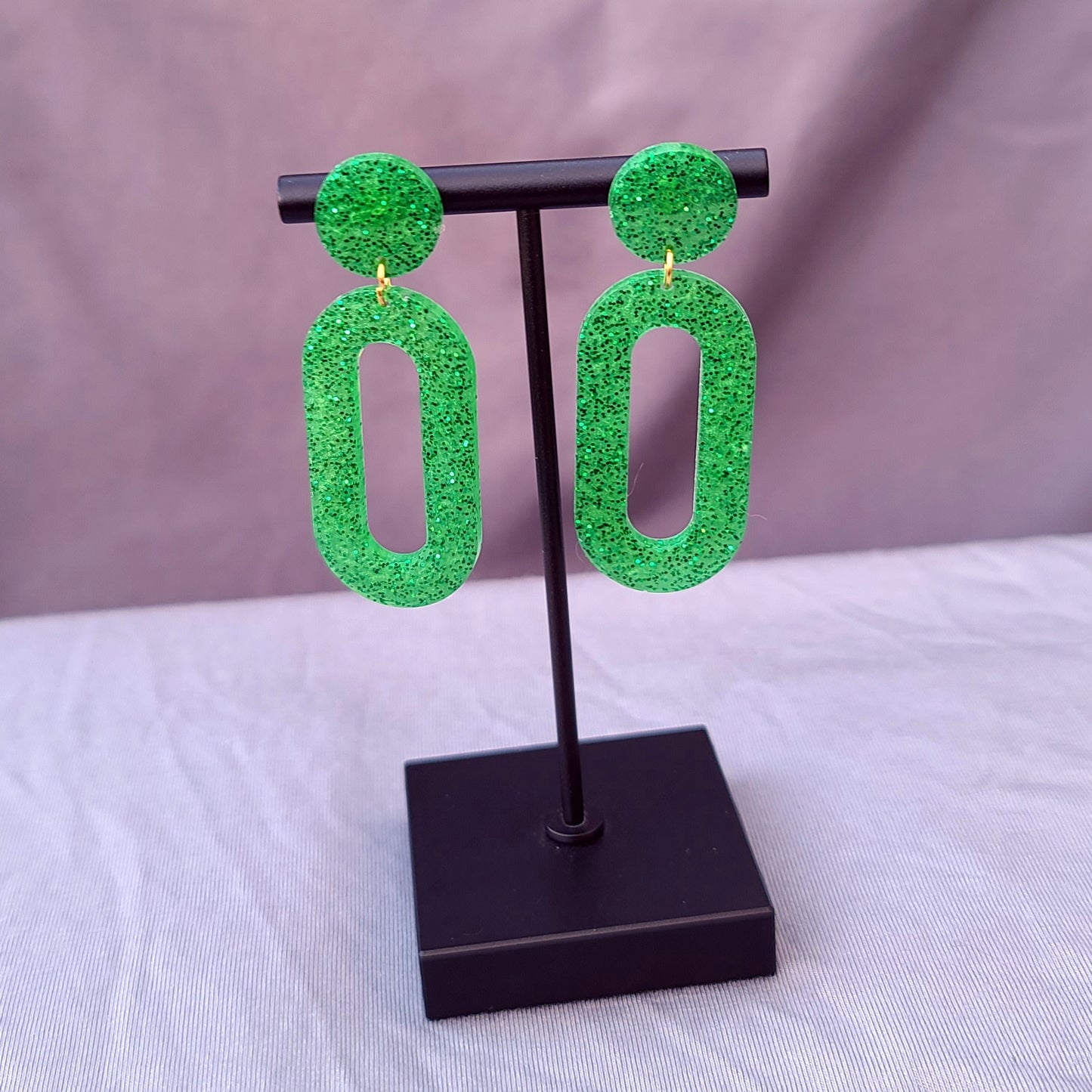 Green & Silver Glitter Dangle Earrings