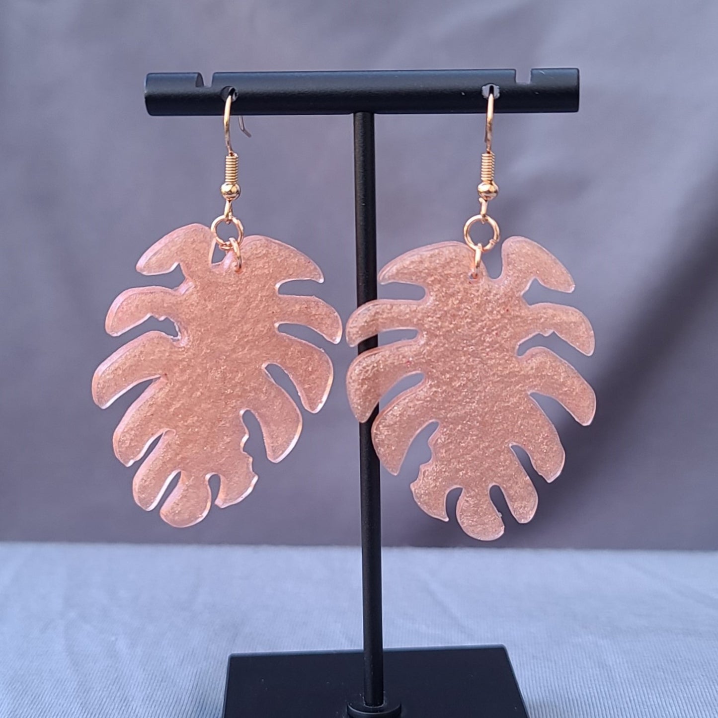 Peachy Pink Monstera Leaf Dangle Earrings