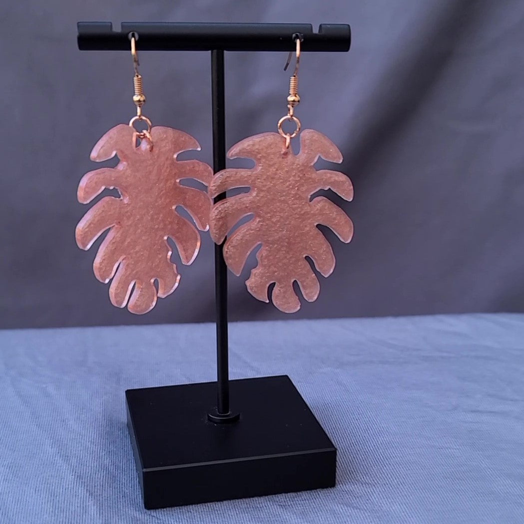 Peachy Pink Monstera Leaf Dangle Earrings