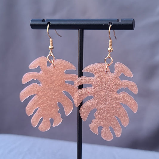 Peachy Pink Monstera Leaf Dangle Earrings