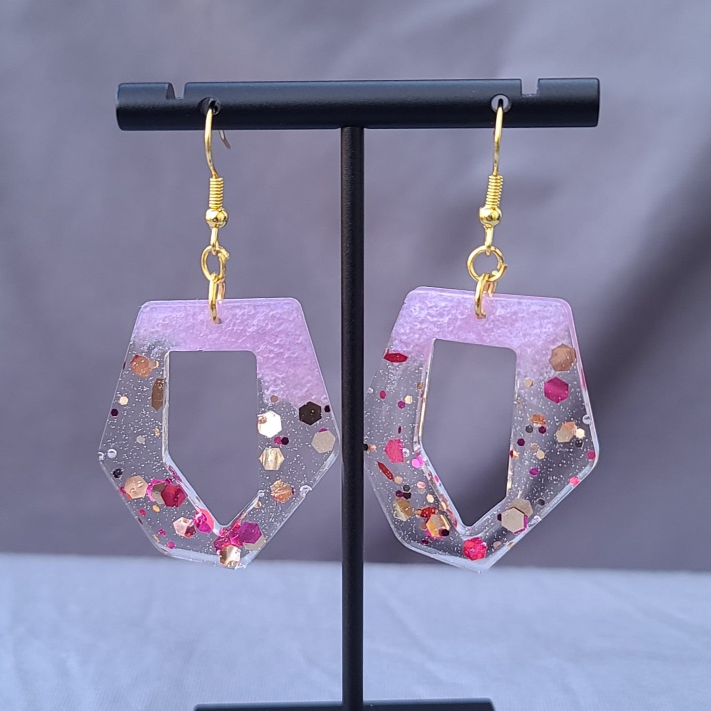 Pinkish-Purple Glitter Dangle Earrings