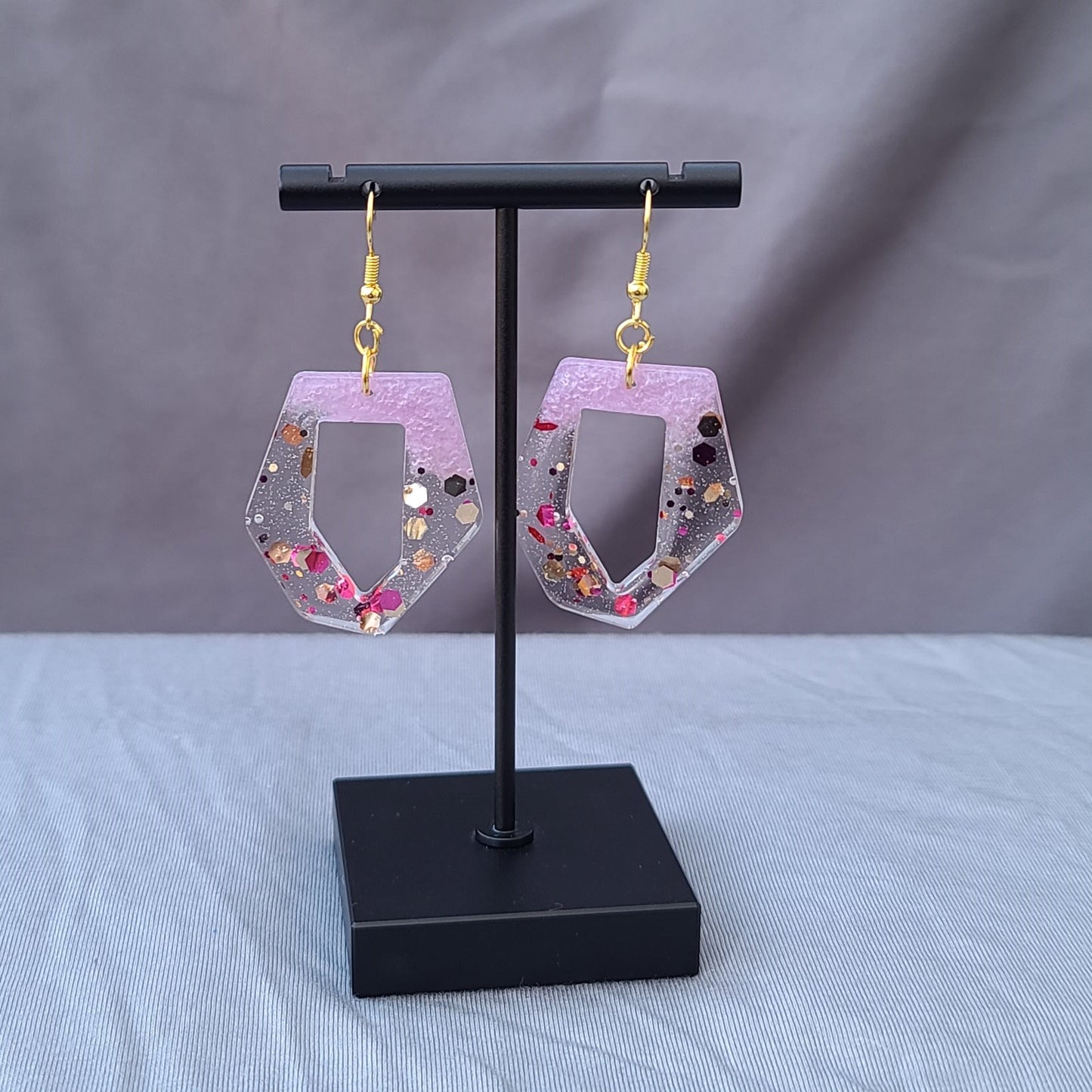 Pinkish-Purple Glitter Dangle Earrings