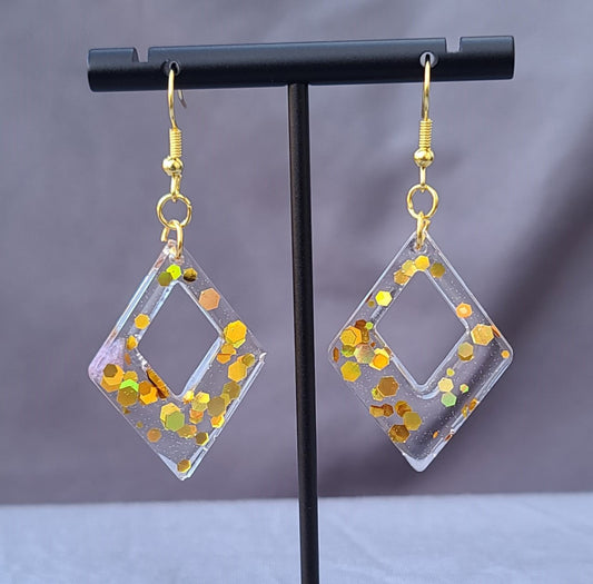 Gold Chunky Glitter Triangle Dangle Earrings