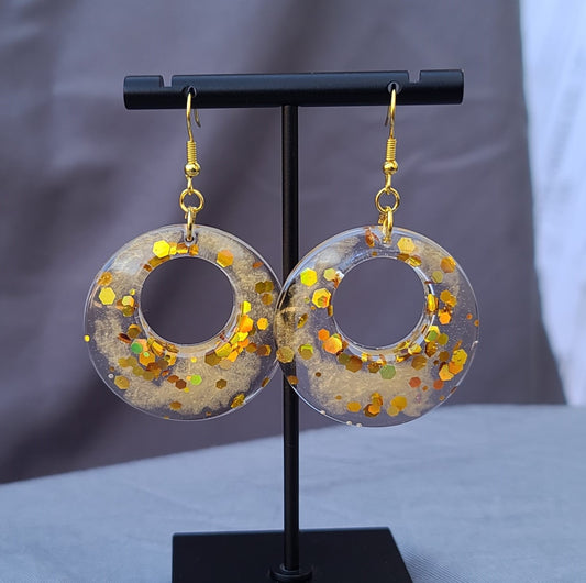 Gold Chunky Glitter Round Dangle Earrings