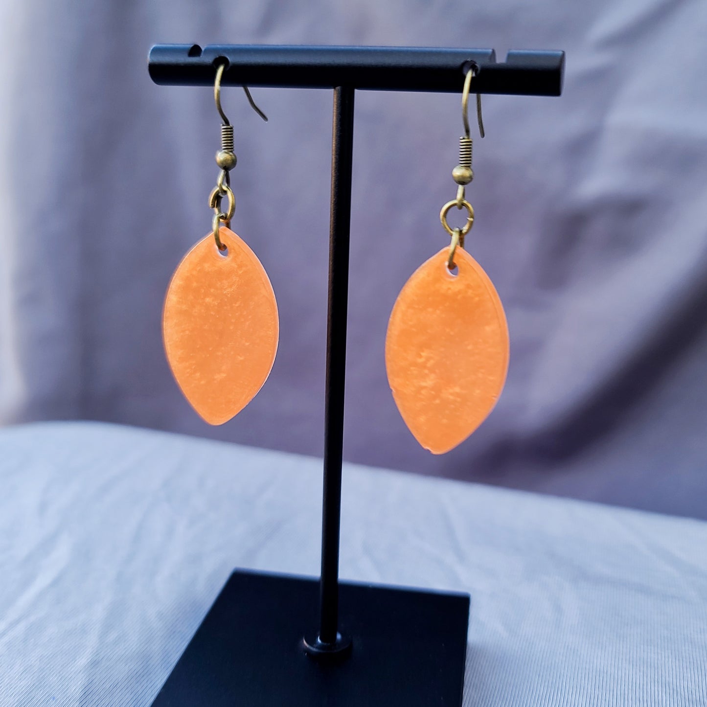 Orange Small Leaf Dangle Earrings