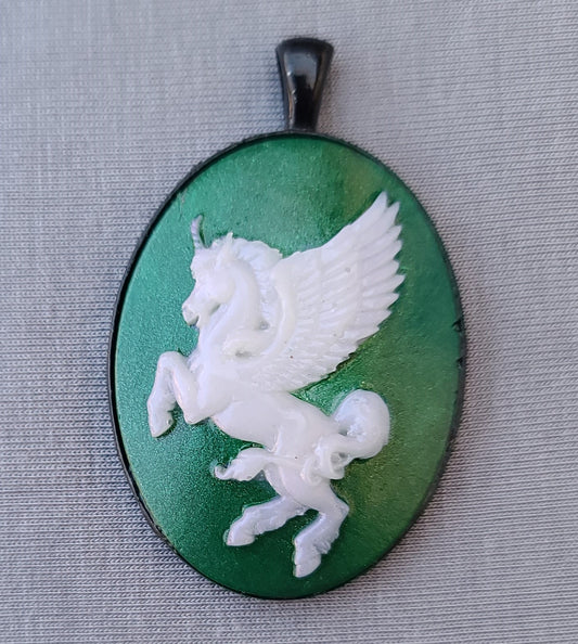 Pegasus Necklace Pendant, Unicorns, Green Pendant