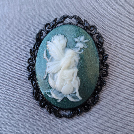 Fairy Brooch, Green & White, Goth Jewelry, Fairy Jewelry