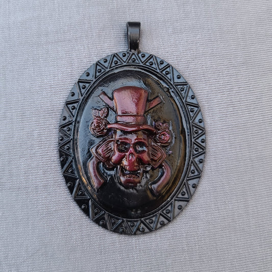 Skull Gunman Dark Red Pendant Necklace