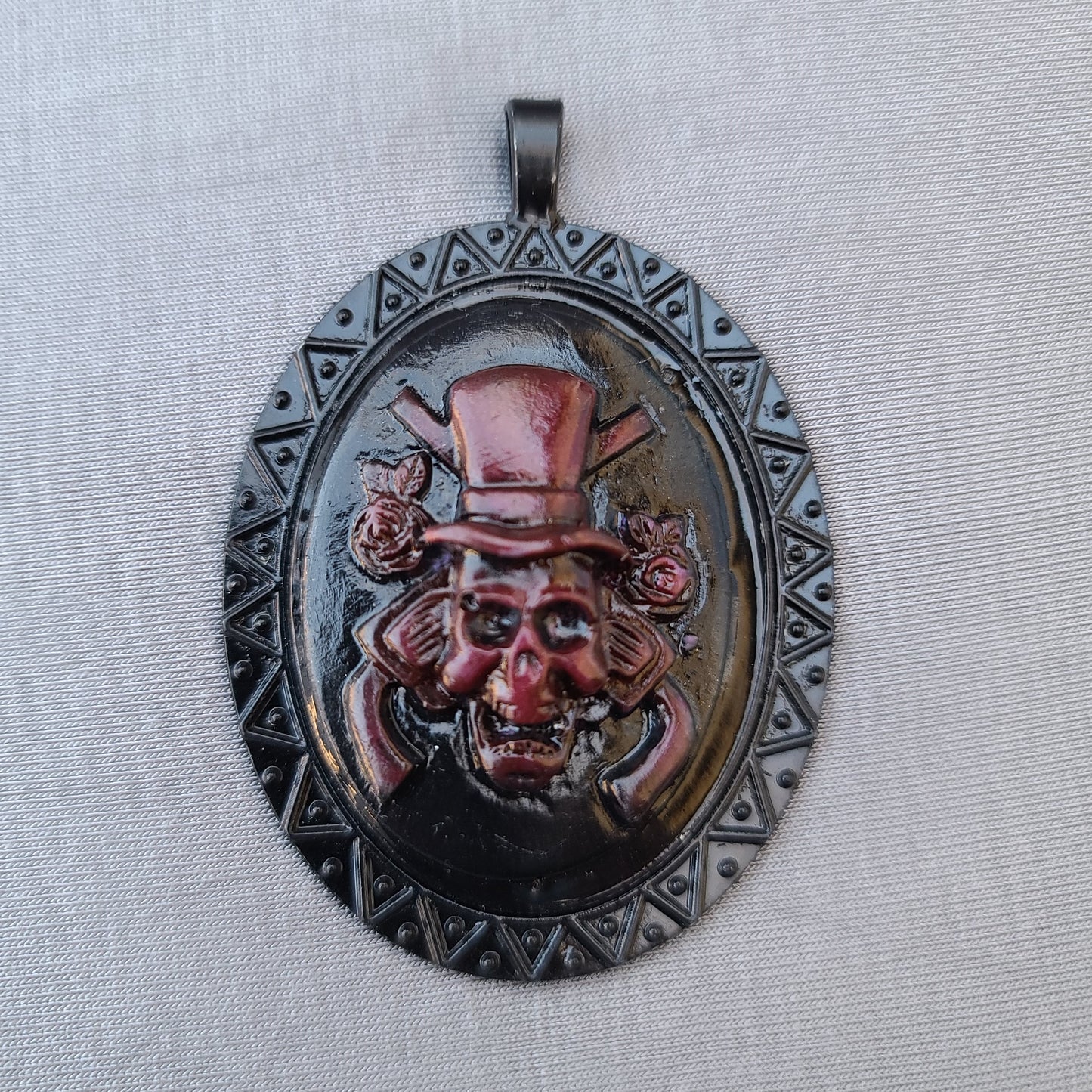 Skull Gunman Dark Red Pendant Necklace