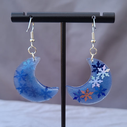 Snow Flake Blue Moon Dangle Earrings