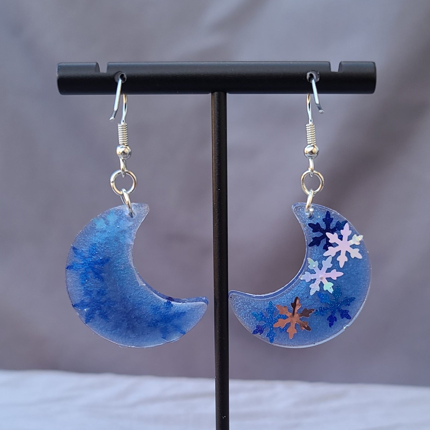 Snow Flake Blue Moon Dangle Earrings