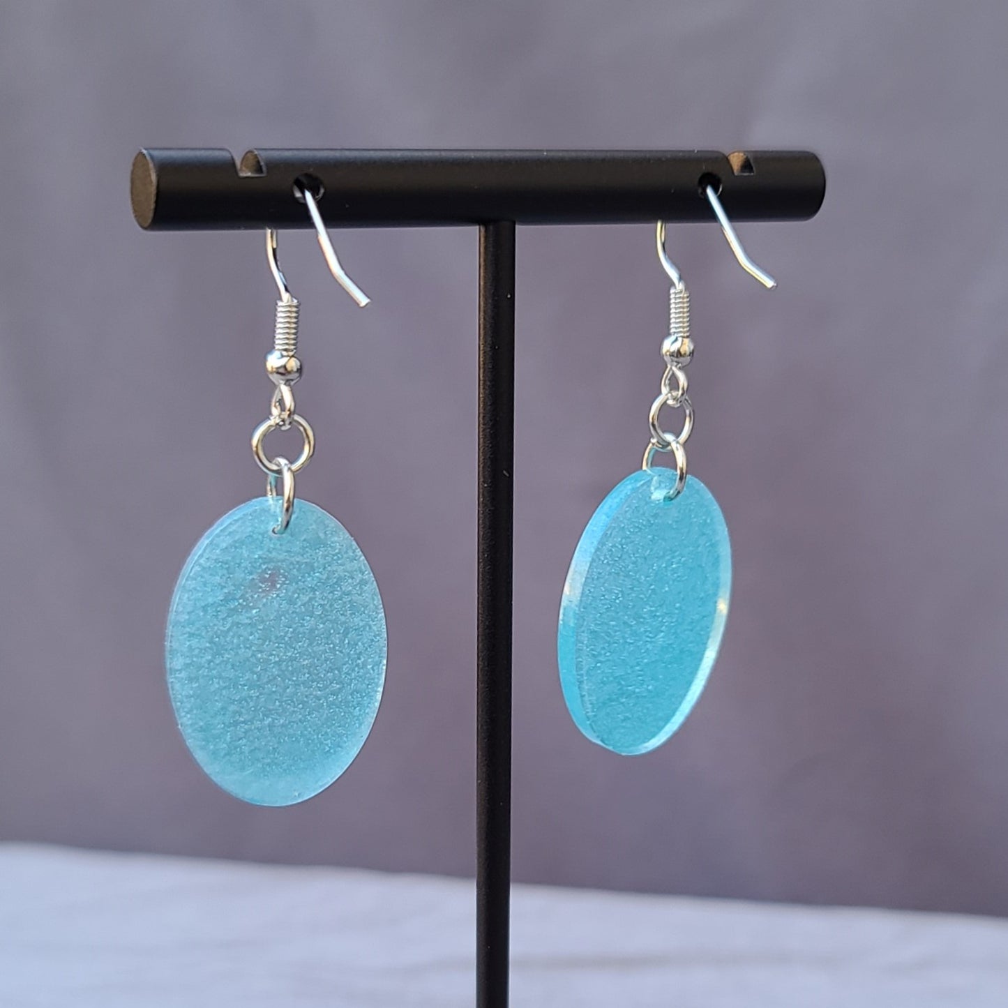 Light Blue Oval Dangle Earrings