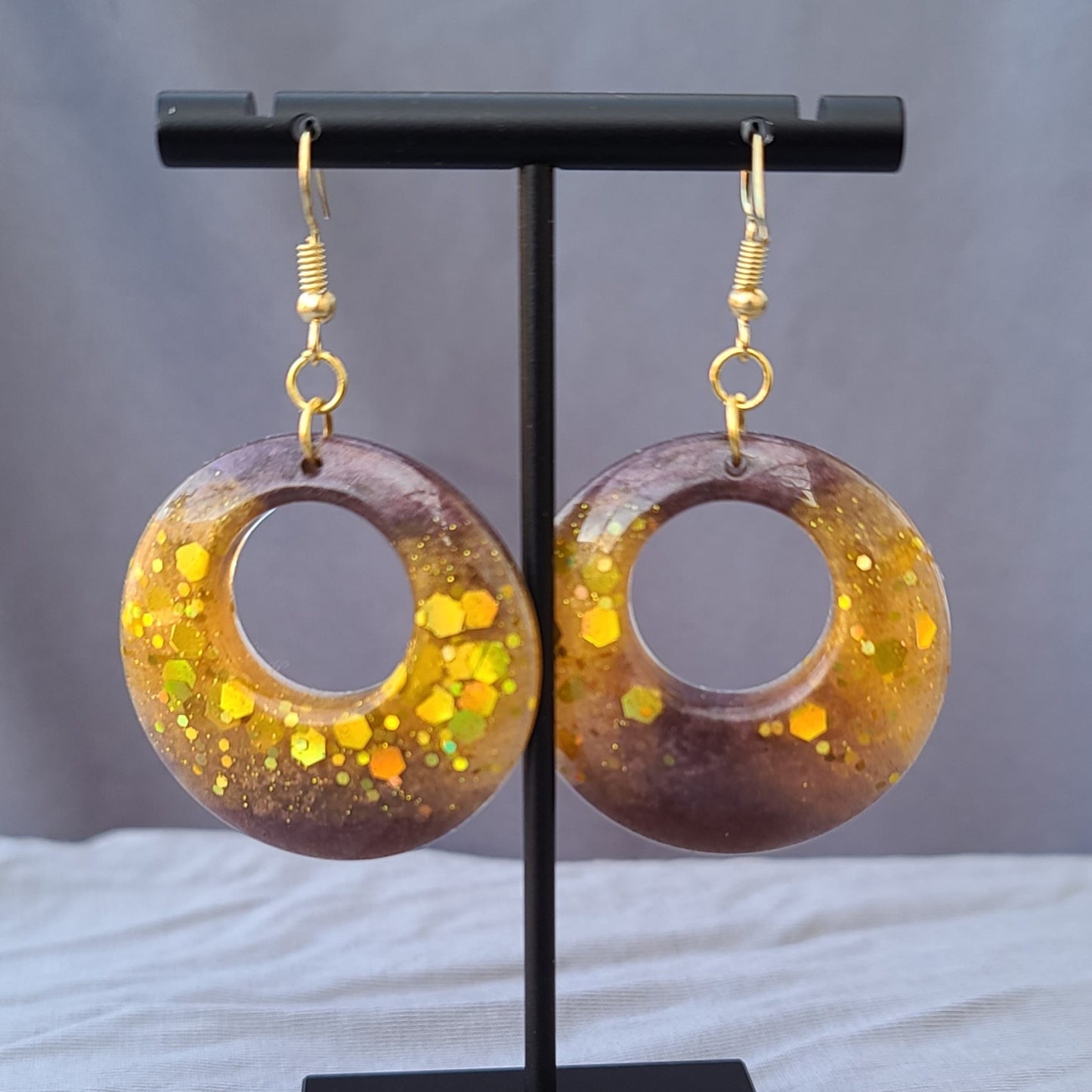 Golden Yellow & Brown Round Dangle Earrings
