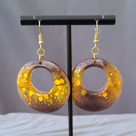Golden Yellow & Brown Round Dangle Earrings
