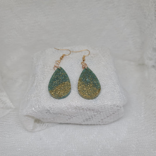 Green and Gold Glitter Teardrop Earrings