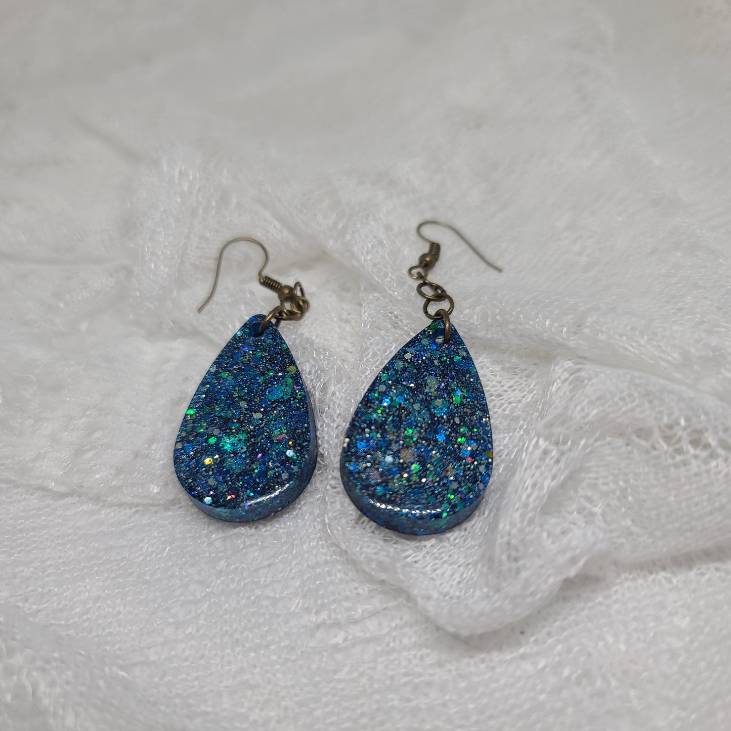 Deep Blue Glitter Teardrop Earrings