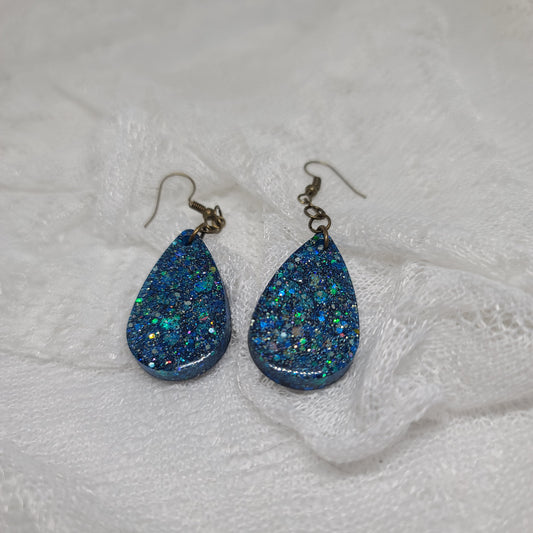 Deep Blue Glitter Teardrop Earrings
