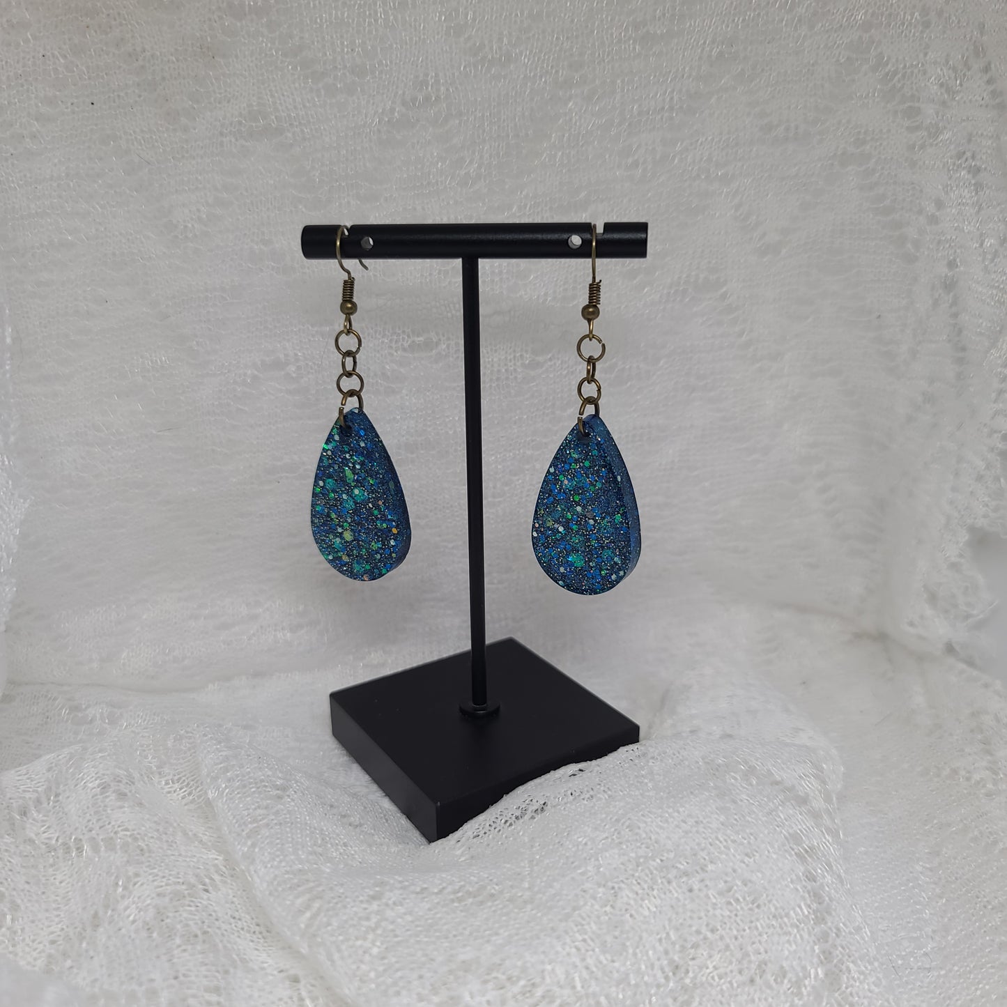 Deep Blue Glitter Teardrop Earrings