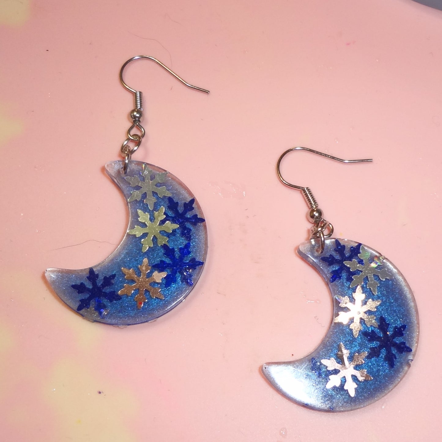 Snow Flake Blue Moon Dangle Earrings