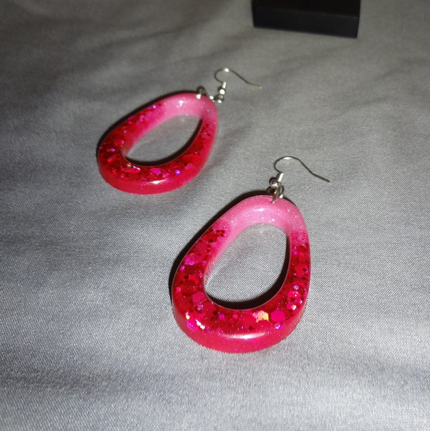 Pink & Red Glitter Teardrop Hoop Earrings