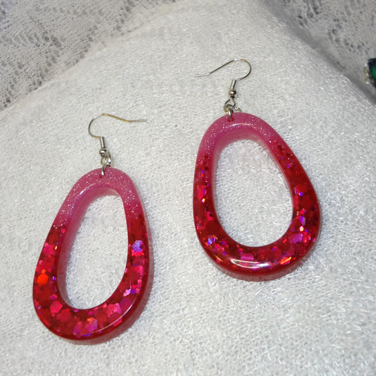 Pink & Red Glitter Teardrop Hoop Earrings