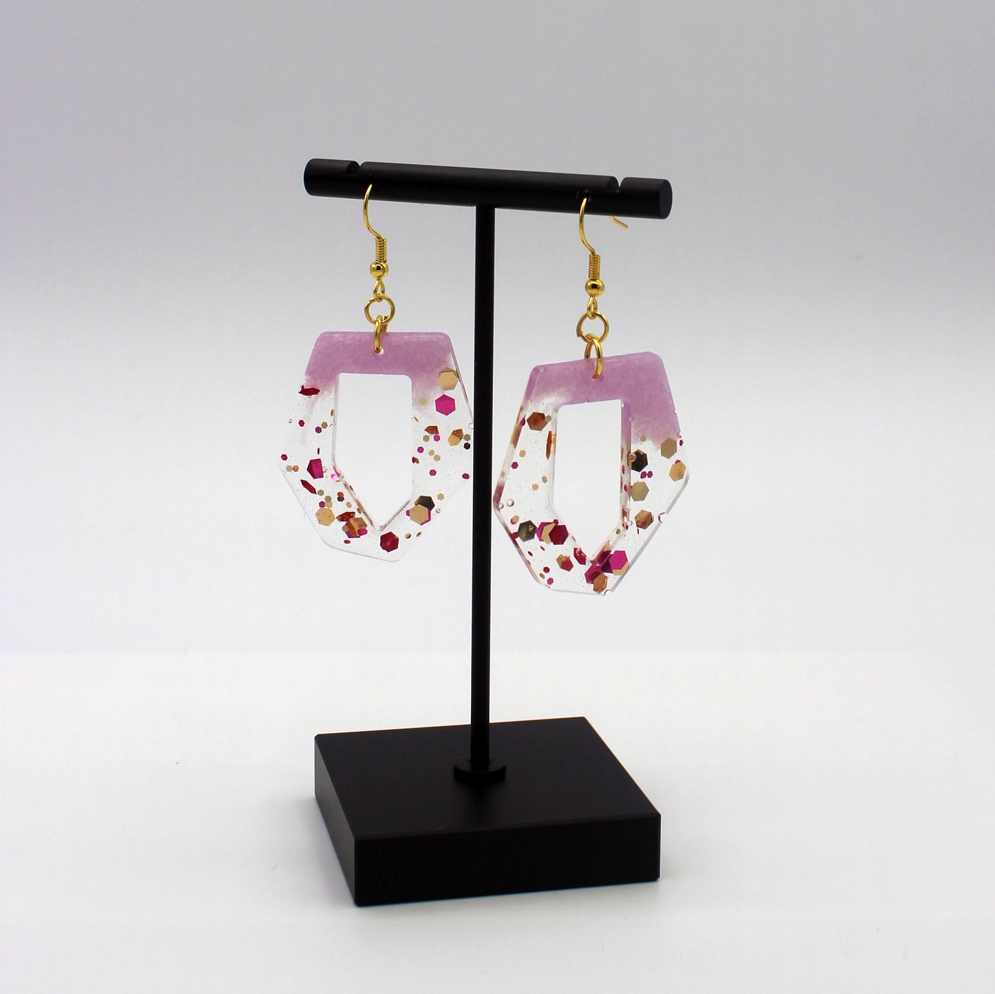 Pinkish-Purple Glitter Dangle Earrings