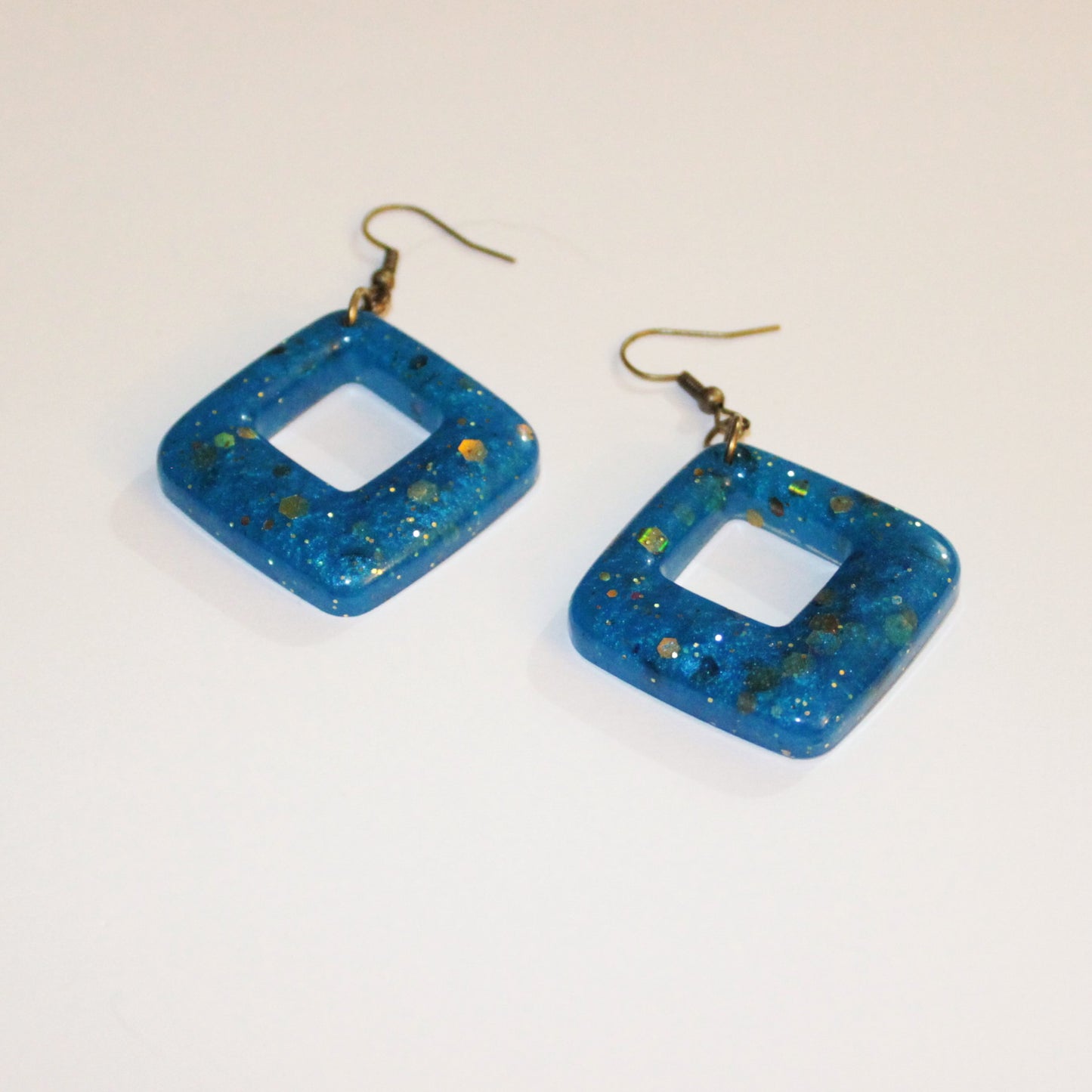 Blue Glitter Diamond Triangle Shaped Dangle Earrings