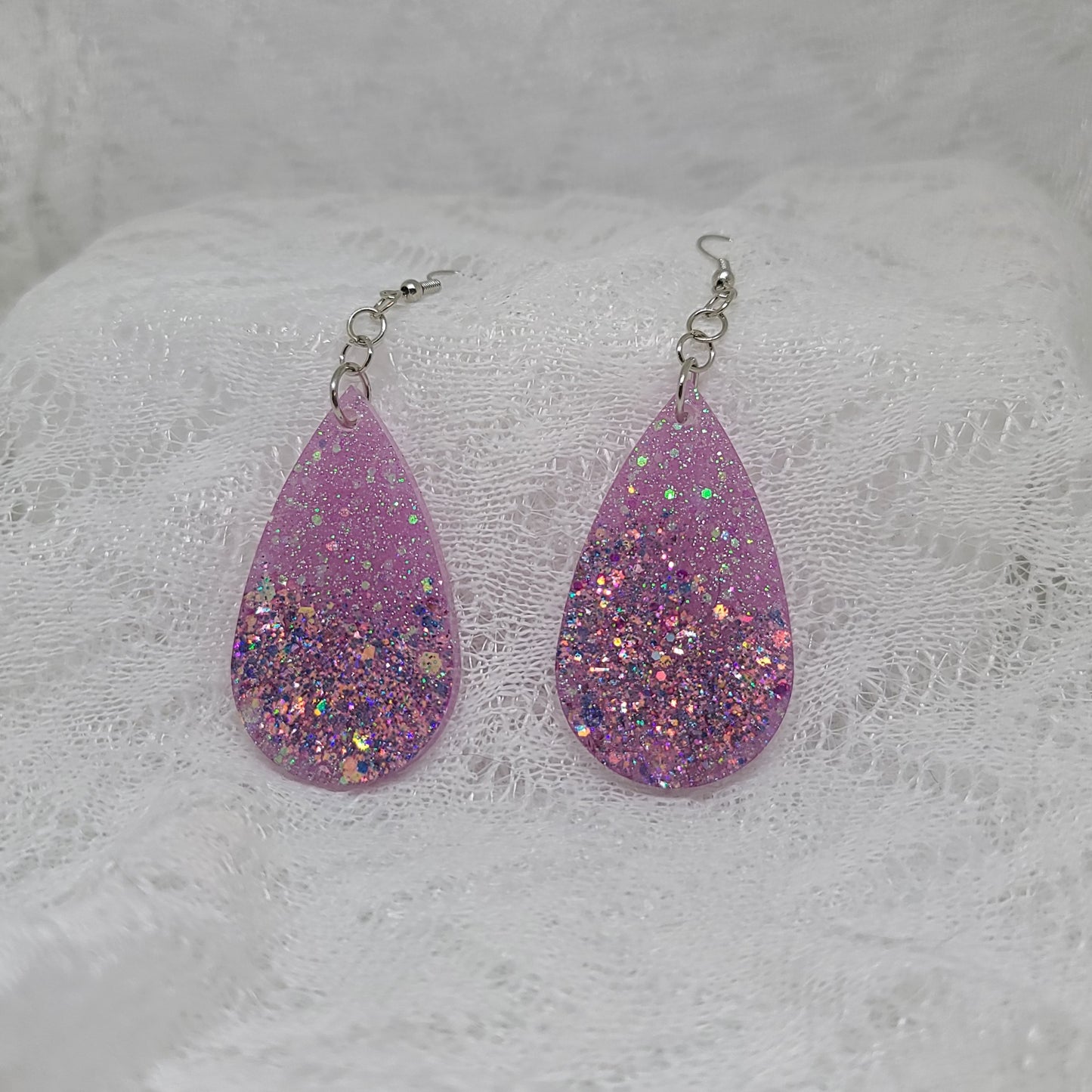 Purple Glitter Teardrop Earrings