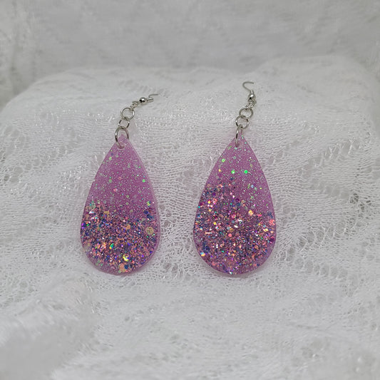 Purple Glitter Teardrop Earrings