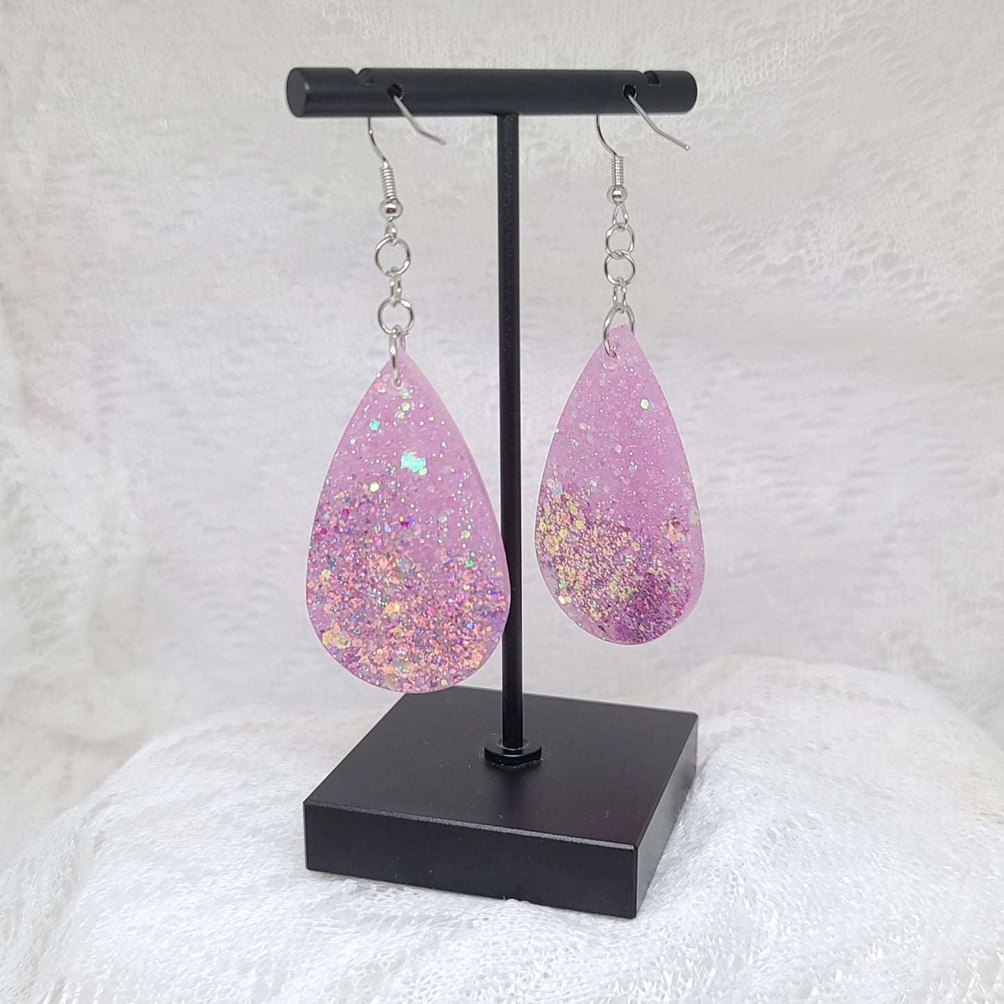 Purple Glitter Teardrop Earrings