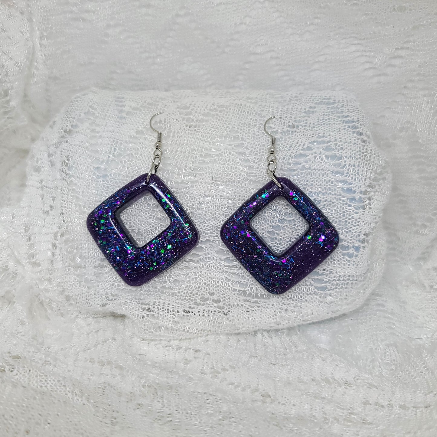 Galaxy Triangles Purple, Black & Blue Earrings