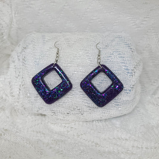 Galaxy Triangles Purple, Black & Blue Earrings