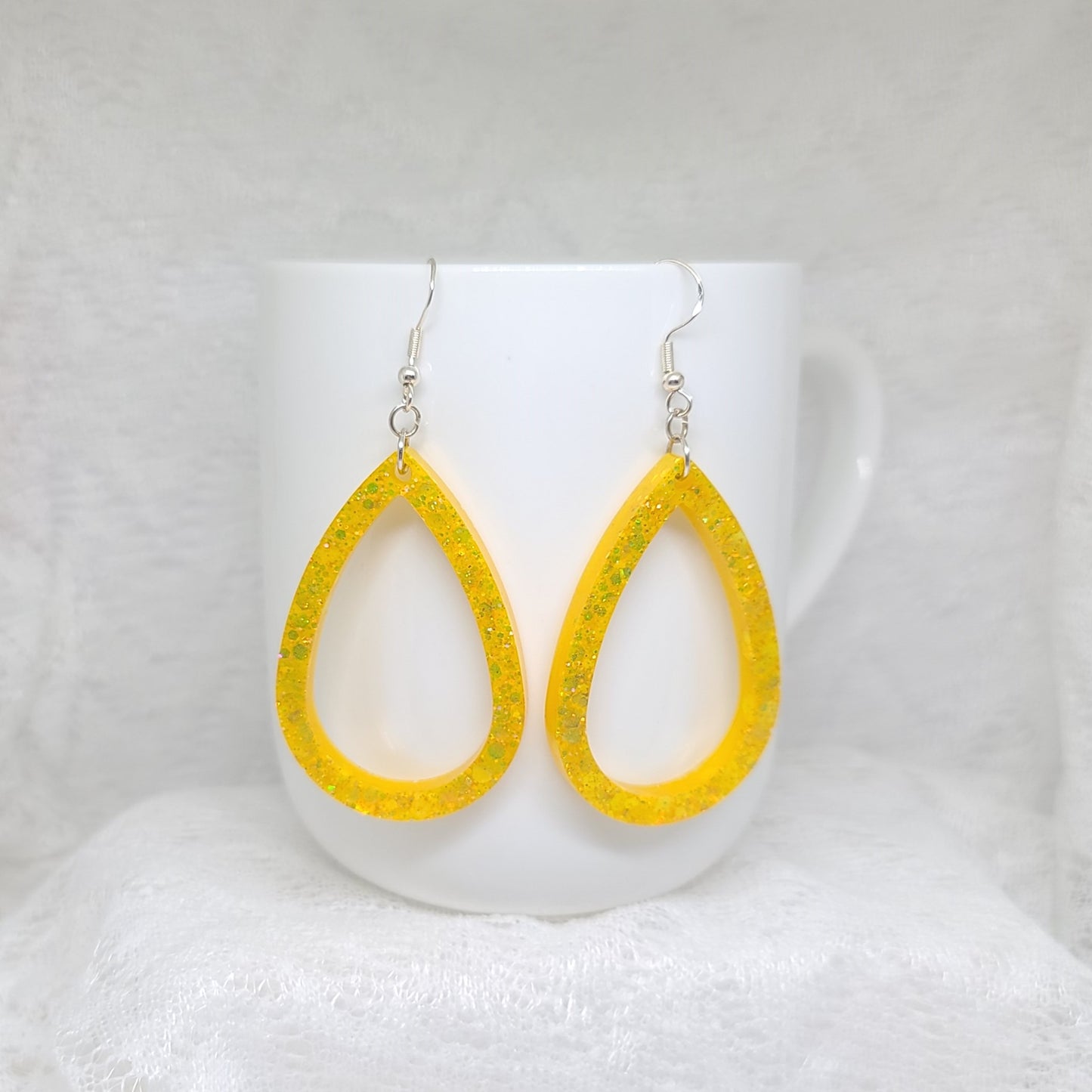 Yellow Glitter Teardrop Hoops