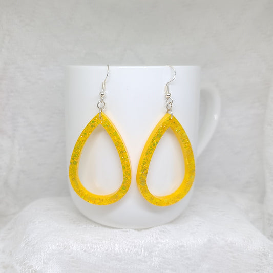 Yellow Glitter Teardrop Hoops
