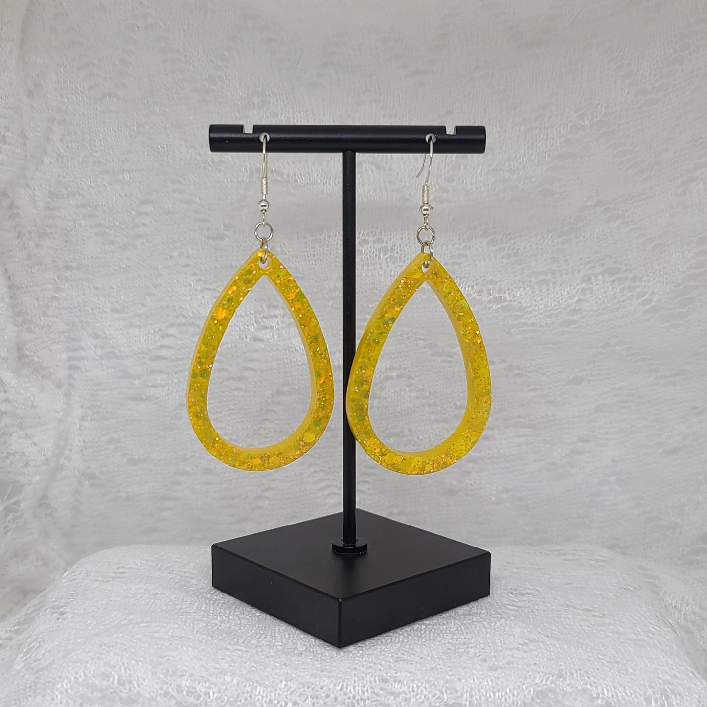 Yellow Glitter Teardrop Hoops