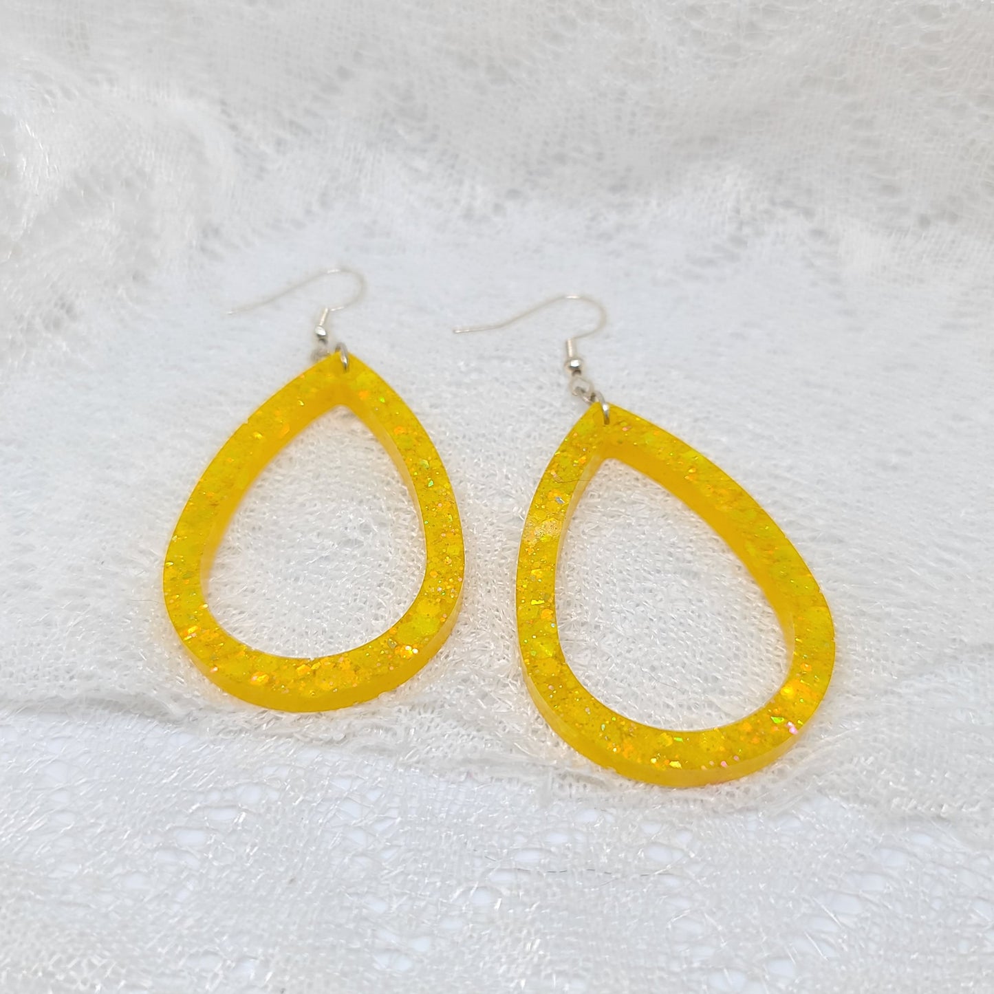 Yellow Glitter Teardrop Hoops