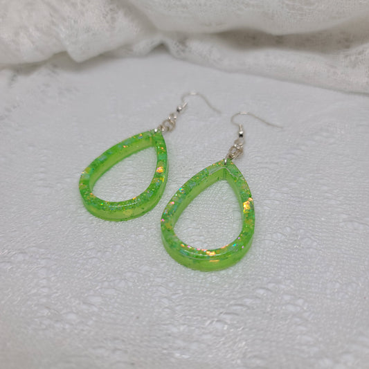 Lime Green Glitter Teardrop Hoop Earrings