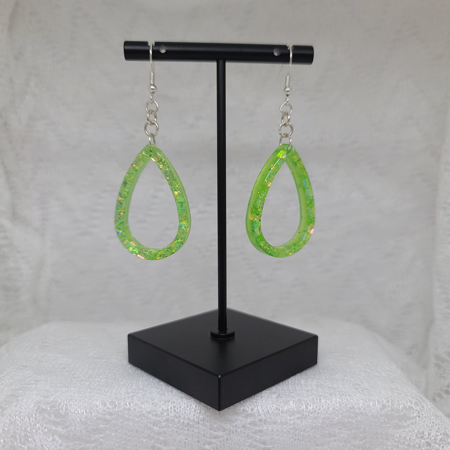 Lime Green Glitter Teardrop Hoop Earrings