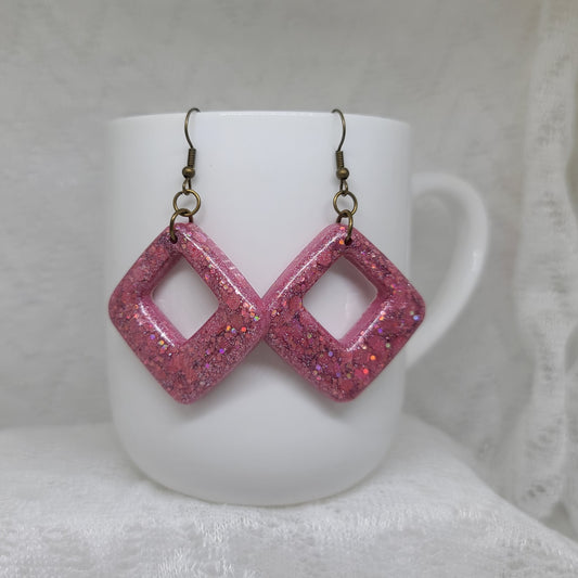 Pink Glitter Triangle Dangle Earrings