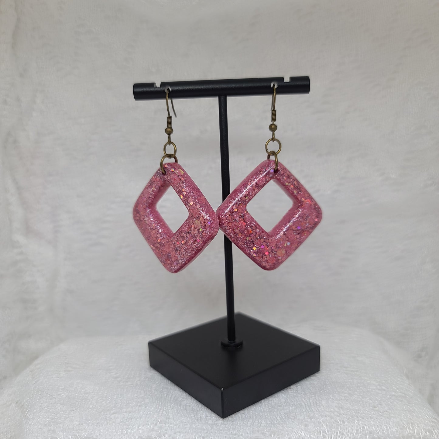 Pink Glitter Triangle Dangle Earrings