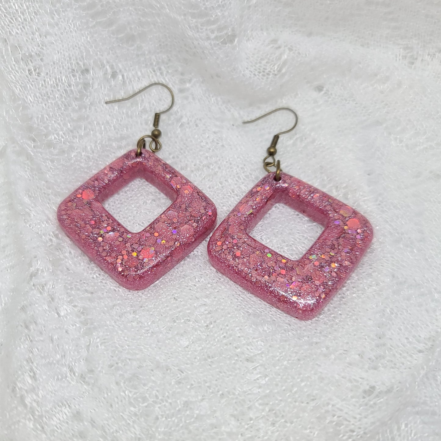 Pink Glitter Triangle Dangle Earrings