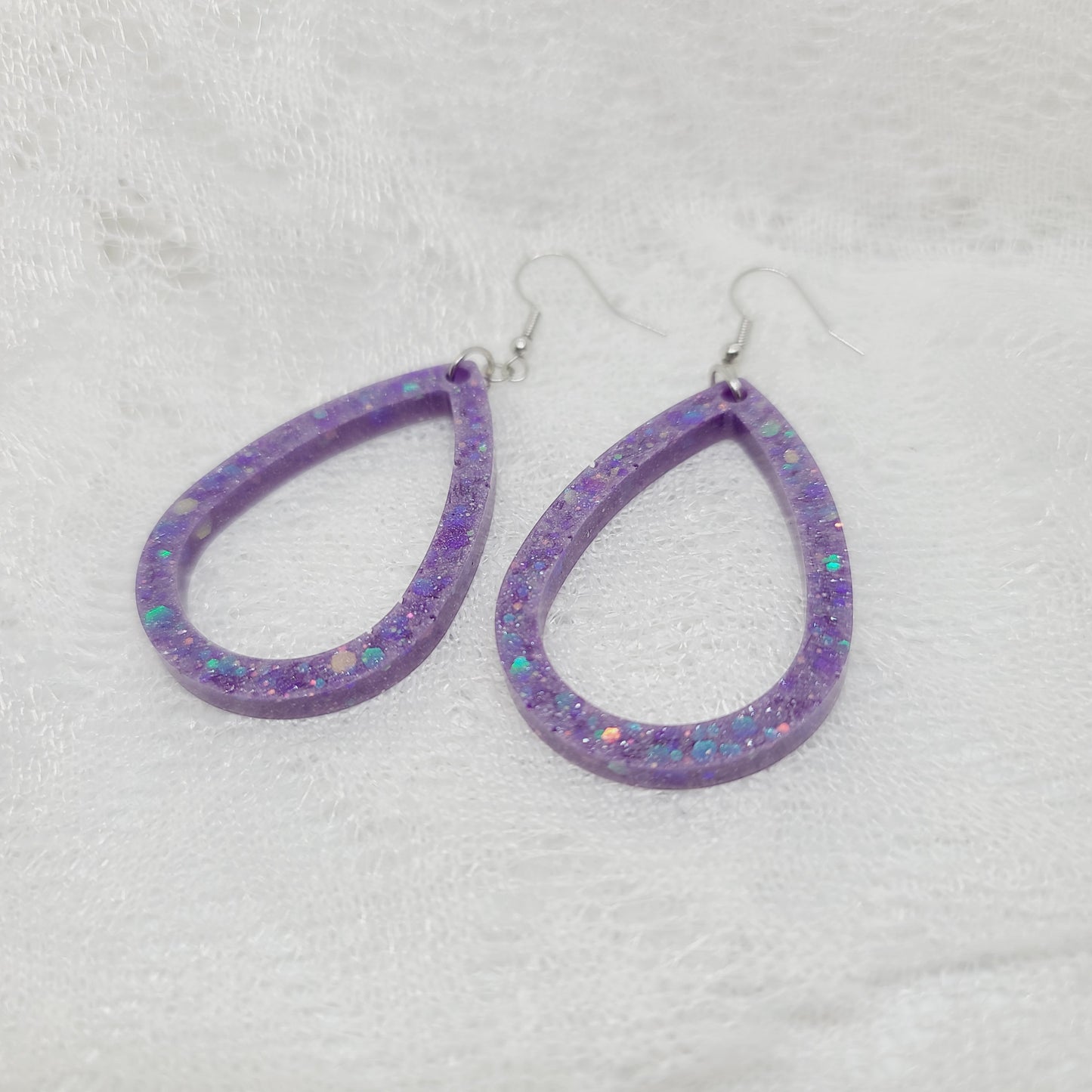 Purple Glitter Teardrop Hoop Earrings