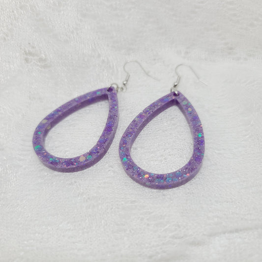 Purple Glitter Teardrop Hoop Earrings
